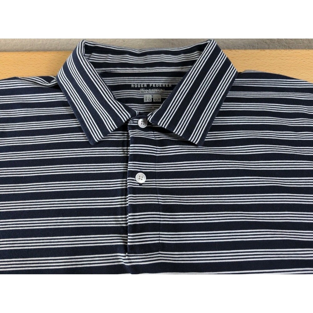 Roger Federer Uniqlo JW Anderson Mens Polo Shirt Size Medium Blue Striped